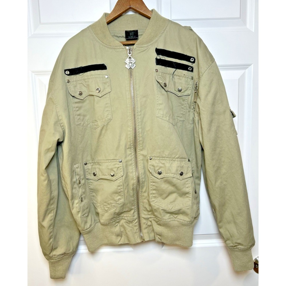 Blac Label Courage to Survive Jacket XL Stone Canvas Hardware Bomber Rare 2010s